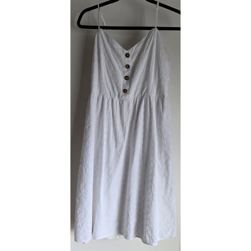 Justify Eyelet Dress Women XL White Sleeveless V-Neck Cotton Boho Sundress